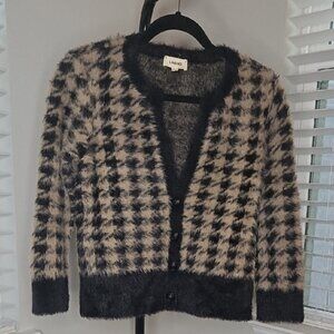 L'AGENCE Black and Cream/Tan Textured Cardigan. Cropped